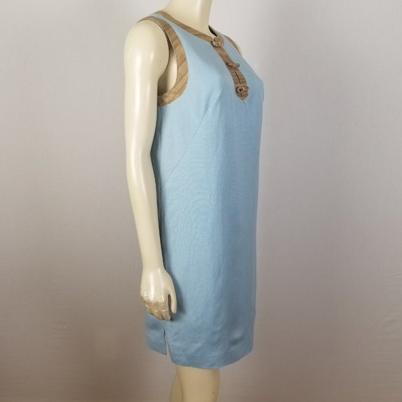 Vintage Geary Roark sleeveless blue and brown‎ shift dress size S - Picture 2 of 8